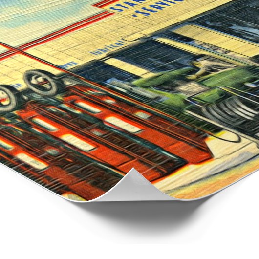 Retro volledig benzinestation poster (Hoek)