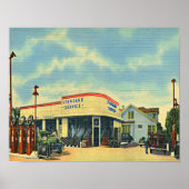 Retro volledig benzinestation poster (Voorkant)