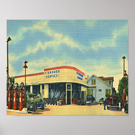 Retro volledig benzinestation poster (Voorkant)
