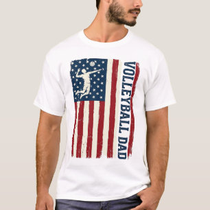 Retro Volleybal Vader Patriottisch Vlag T-Shirt On