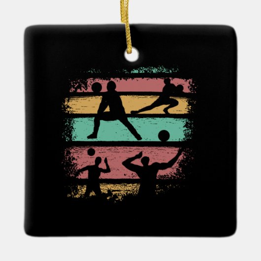 Retro Volleybalspeler Keramisch Ornament (Voorkant)
