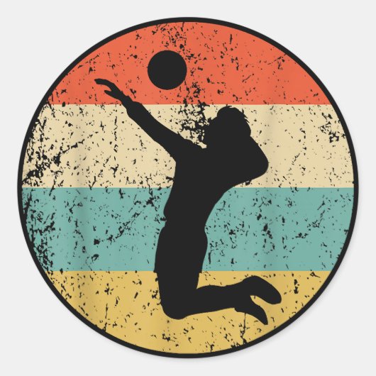  Retro Volleybalspeler Ronde Sticker (Voorkant)