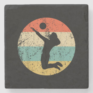  Retro Volleybalspeler Stenen Onderzetter
