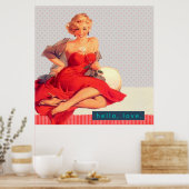Retro Voman in de Rooddress-stijl Poster (Keuken)