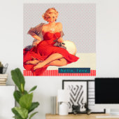 Retro Voman in de Rooddress-stijl Poster (Thuiskantoor)