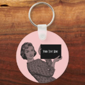 Retro Voman met een Klembord Sleutelhanger (Voorkant)