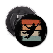 Retro voor handbalspeler button flesopener (Voorkant)