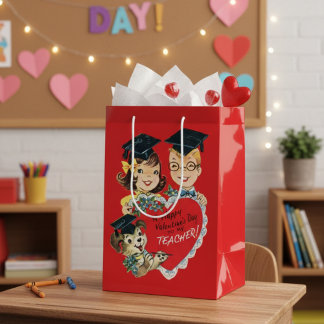 Retro "Voor mijn leraar" Valentijnsdag Medium Cadeauzakje