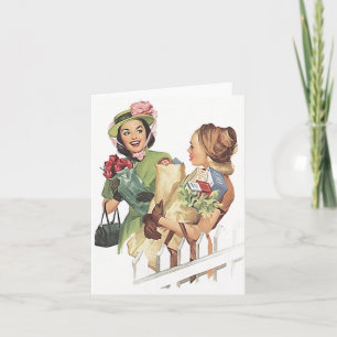 Retro  voorstedelijke buren vrienden ontmoeten Kaa Kaart