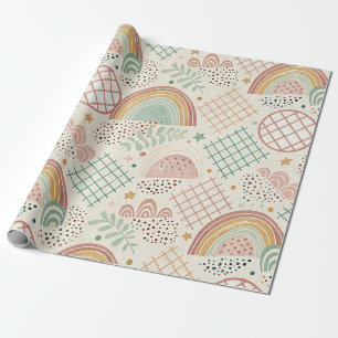 Retro vormen en gestippelde texturen in aardse pas cadeaupapier
