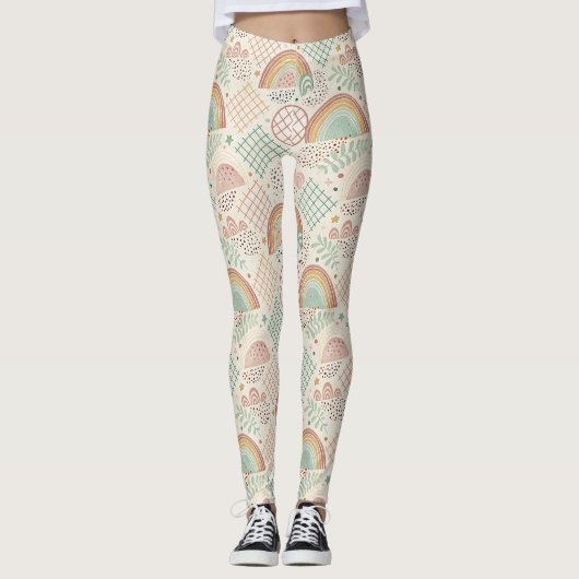 Retro vormen en gestippelde texturen in aardse pas leggings (Voorkant)