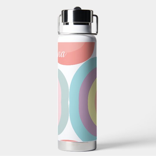 Retro vormen- pastel regenboog script naam waterfles (Achterkant)