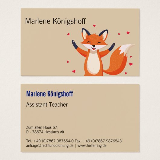 Retro Vos Assistent Leraar  Visitekaartje (Voorkant /achterkant)