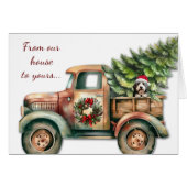 Retro Vrachtwagen Bearded Collie Hond Kerstmis (Voorkant Horizontaal)