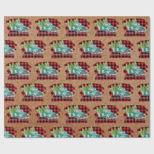 Retro Vrachtwagen Buffel Plaid Kerstmis Vakantie G Cadeaupapier (Vlak)