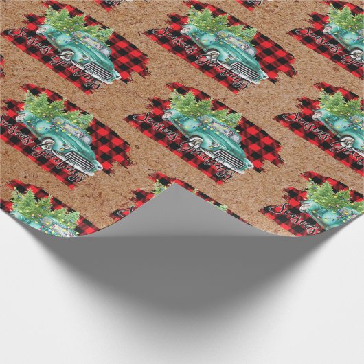Retro Vrachtwagen Buffel Plaid Kerstmis Vakantie G Cadeaupapier (Hoek)