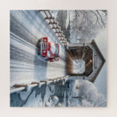 Retro vrachtwagen en winter overdekte brug legpuzzel (Horizontaal)