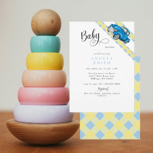 Retro-vrachtwagen Geel Blauw Gingham Jongens Babyf Kaart