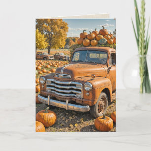 Retro-vrachtwagen met pompoenen voor Thanksgiving- Bedankkaart