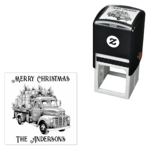 Retro Vrachtwagen Vrolijk Kerstfeest Zelfinktende Stempel