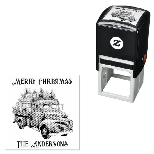 Retro  Vrachtwagen Vrolijk Kerstfeest Zelfinktende Stempel (In situ)