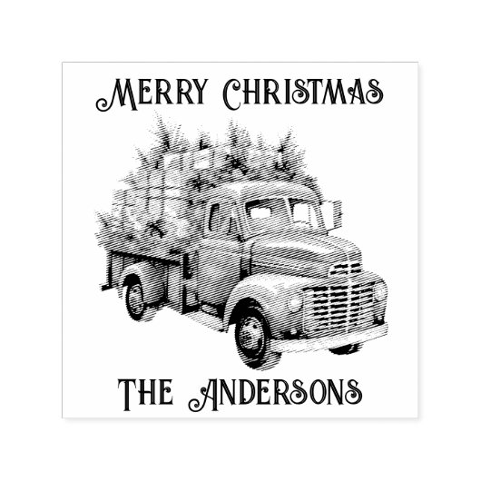 Retro  Vrachtwagen Vrolijk Kerstfeest Zelfinktende Stempel (Design)