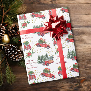 Retro-vrachtwagens en -auto's Kerstbomen Cadeaupapier