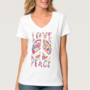 Retro Vrede en Liefde Bloemen T-shirt