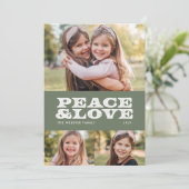 Retro vrede en liefde groene drie foto feestdagenkaart (Staand voorkant)