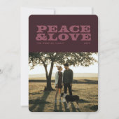 Retro vrede en liefdesplus één foto feestdagenkaart (Voorkant)
