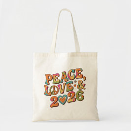 Retro Vrede Liefde 2026 Groovy Boodschappentas Tote Bag