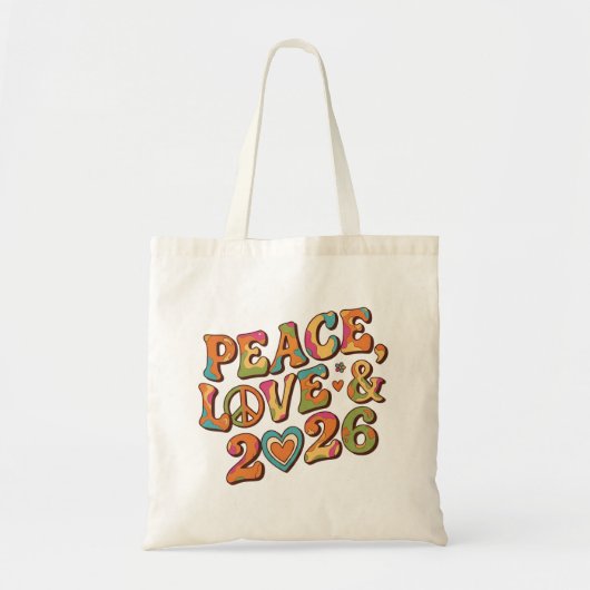 Retro Vrede Liefde 2026 Groovy Boodschappentas Tote Bag (Voorkant)