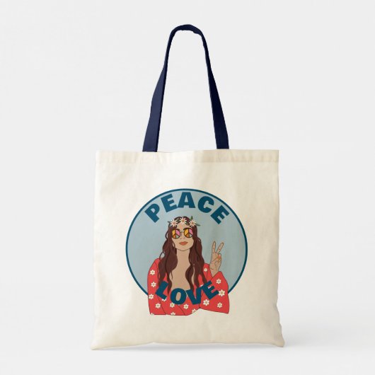 Retro Vrede Liefde Bloem Power Sign Tote Bag (Achterkant)