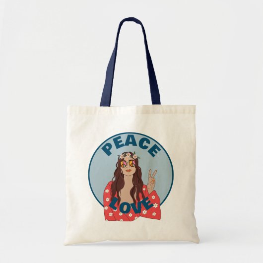 Retro Vrede Liefde Bloem Power Sign Tote Bag (Voorkant)