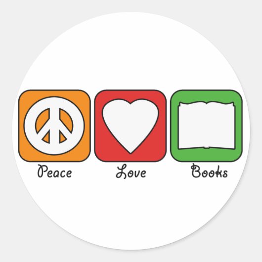 Retro Vrede, Liefde, Boeken (Donker) Stickers (Voorkant)