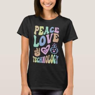 Retro VREDE LIEFDE TECHNOLOGIE Computer Leraar Gro T-shirt