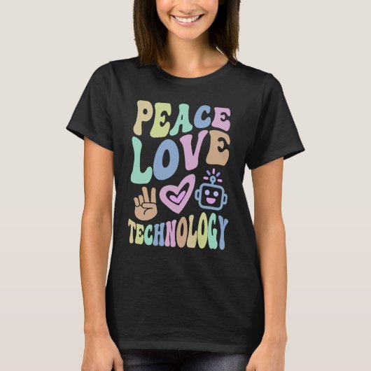 Retro VREDE LIEFDE TECHNOLOGIE Computer Leraar Gro T-shirt (Voorkant)
