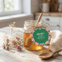 Retro Vredesteken Bloem Groen Roze Baby Shower 
