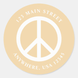Retro vredesteken geel adreslabel ronde sticker