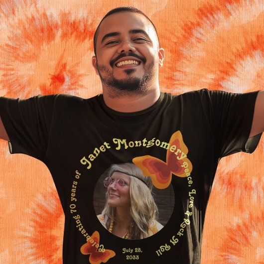 Retro Vredesteken Psychedelische Vlinder Verjaarda T-shirt