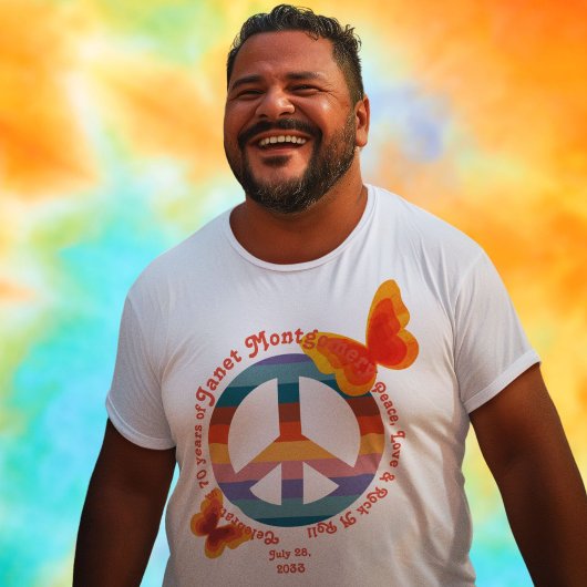 Retro Vredesteken Psychedelische Vlinder Verjaarda T-shirt