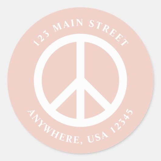 retro vredesteken roze boho retouradres sticker (Voorkant)