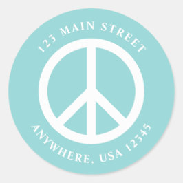Retro Vredesteken Turquoise Adreslabel Ronde Sticker