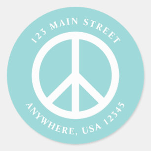 Retro Vredesteken Turquoise Adreslabel Ronde Sticker