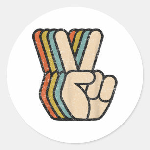 Retro Vredesteken V Fingers  60s 70s 80s Coo Ronde Sticker