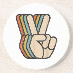 Retro Vredesteken V Fingers  60s 70s 80s Coo Zandsteen Onderzetter