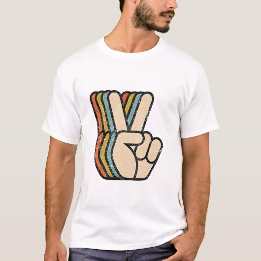 Retro Vredesteken V vingers T-shirt (Voorkant)