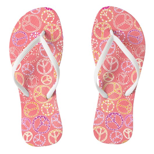 Retro Vredestekens Patroon op Roze Teenslippers (Voetbed)