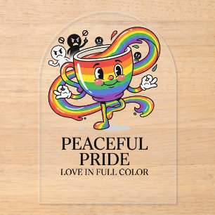 Retro Vreedzame Pride Regenboog Koffiekop T-Shirt Acryl Uitnodigingen