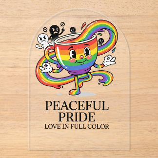 Retro Vreedzame Pride Regenboog Koffiekop T-Shirt Acryl Uitnodigingen
